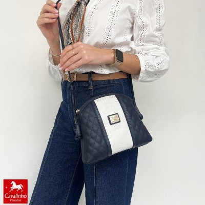 Mala Cavalinho preta e branca matelassé com alça preta