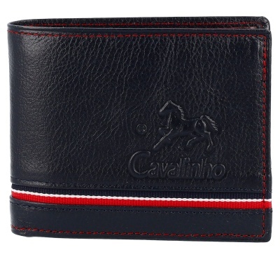Carteira preta em couro com detalhes vermelhos e logótipo Cavalinho