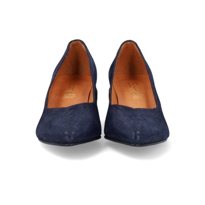 Sapatos altos azul escuro com interior castanho e marca Samelli