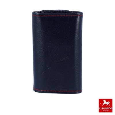 Carteira de couro preta com costura vermelha e logo Cavalinho Pensilvani