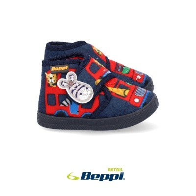 Botas de criança Beppi com padrão de autocarros coloridos.