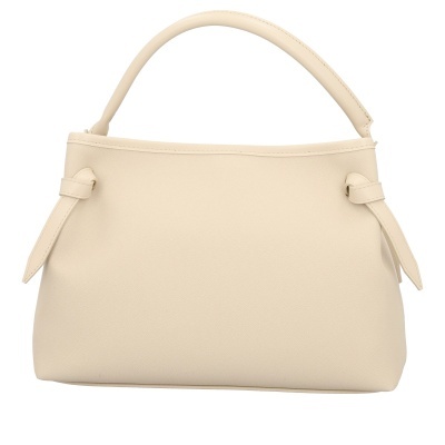 Mala de mão bege clara com alça única e nós laterais