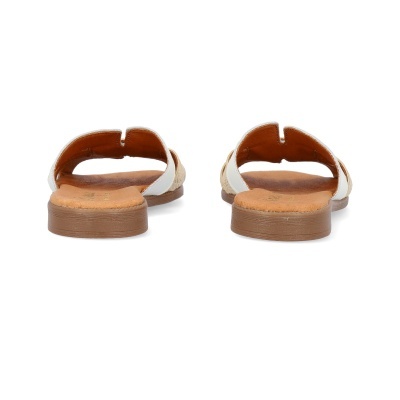 Par de sandálias femininas de salto baixo castanhas e brancas