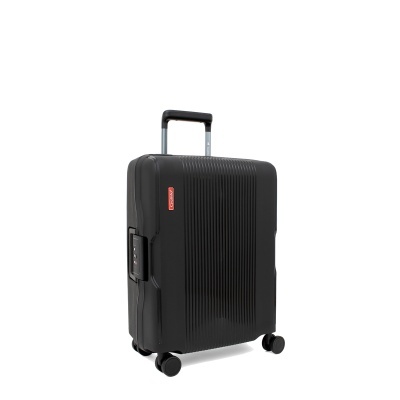 Mala de viagem rígida preta com rodas e pega extensível