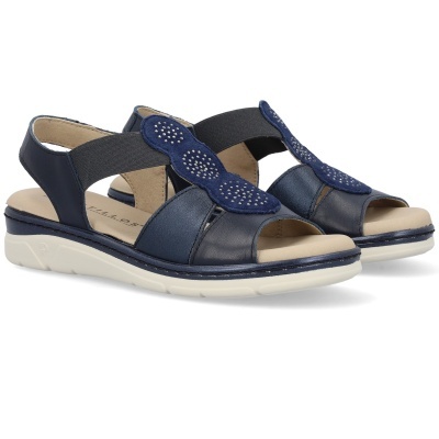 Sandálias femininas azuis com elásticos e decoração azul com cristais