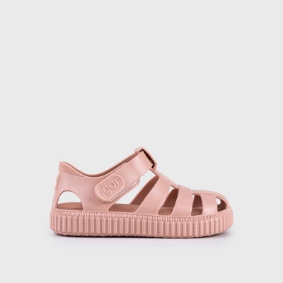 Sandália de plástico cor-de-rosa com fecho de velcro