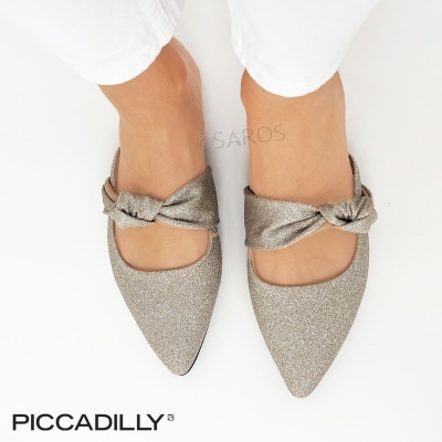 Sapatos rasos dourados com nó decorativo da marca PICCADILLY