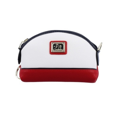 Bolsa pochete branca e vermelha com placa metálica Cavalinho