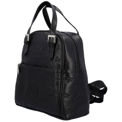 mochila preta de pele com textura e alças ajustáveis