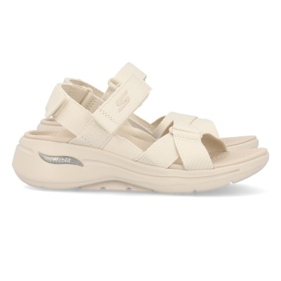 Sandália Skechers bege clara com tiras ajustáveis e sola grossa