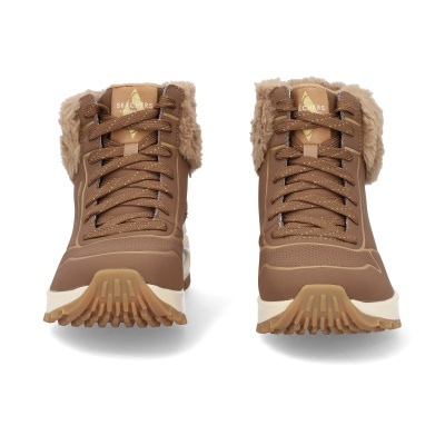 Botas castanhas com pêlo sintético e atacadores