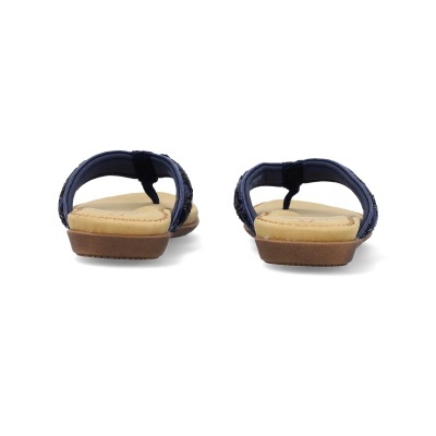 Chinelos azuis com sola castanha e interior bege