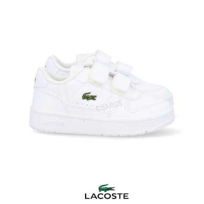 Ténis brancos Lacoste com velcros e logo de crocodilo verde