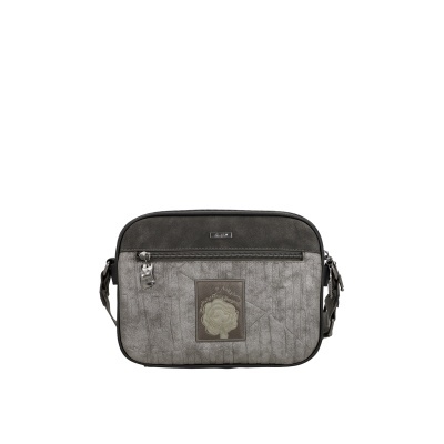 Bolsa de ombro cinzenta com fecho e etiqueta decorativa Anekke