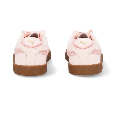 Ténis Puma rosa claro com sola castanha e logótipo dourado