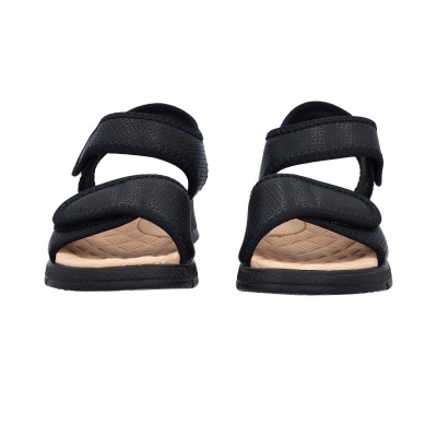 Sandálias femininas pretas com tiras em velcro e interior almofadado bege