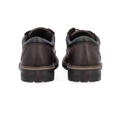 Sapatos masculinos em couro castanho escuro vistos de trás