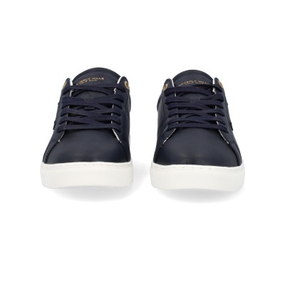 ténis masculinos azul escuro com atacadores azuis e sola branca