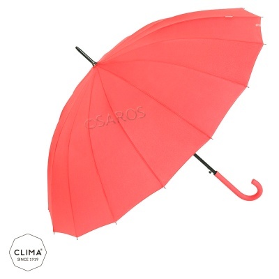Guarda-chuva vermelho com pega em gancho e selo CLIMA