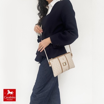 Mala bege e castanha Cavalinho Penafiel com padrão matelassê