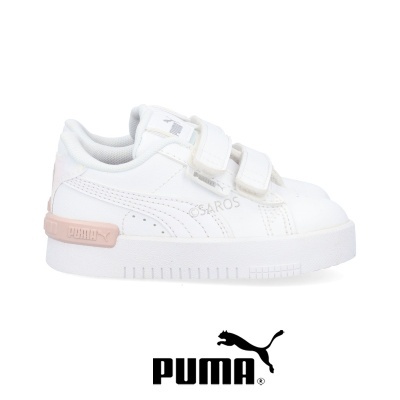 Ténis brancos Puma para crianças com velcros e detalhes cor de rosa