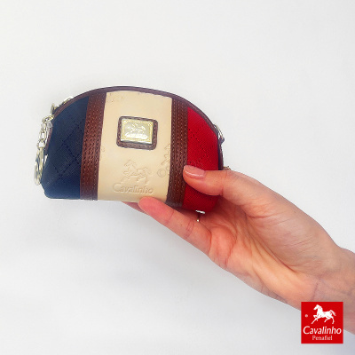 Mala pequena tricolor azul bege vermelho com logótipo Cavalinho