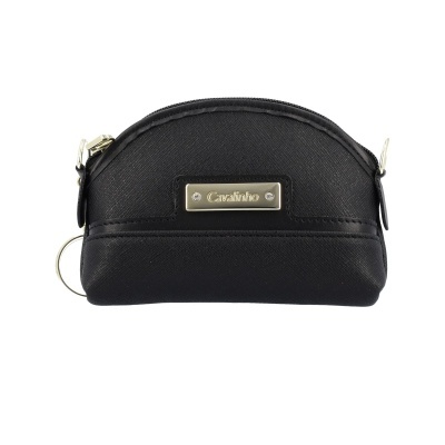 Bolsa pequena preta da marca Cavalinho com fecho e placa metálica