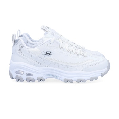 Ténis desportivo branco Sketchers com sola robusta e logo S