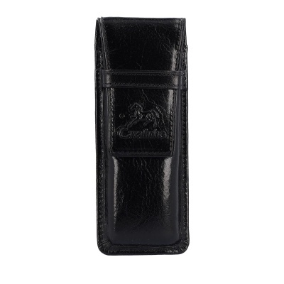 Estojo para canetas em pele preta com logótipo Cavalinho