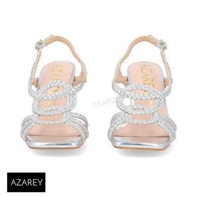 Sandálias Azarey prateadas com tiras trançadas e salto médio