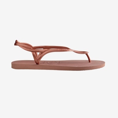 Chinelo de senhora Havaianas rosa metalizado com sola de borracha