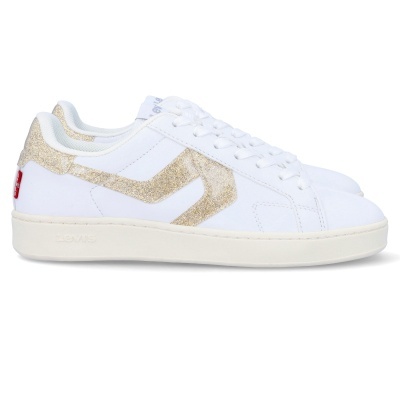 Ténis brancos com detalhe dourado glitter e sola branca