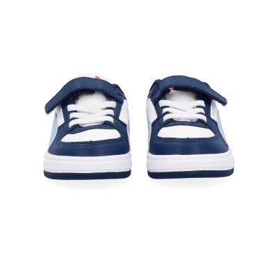 Sapatilhas infantis azul e branco com atacadores e fecho de velcro