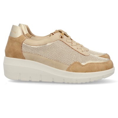 Sapatilhas desportivas bege com camurça castanha e sola branca