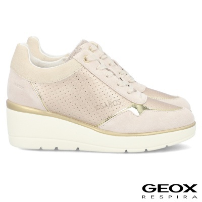 Ténis femininos bege com sola branca e logo GEOX