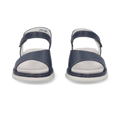 Sandálias femininas azuis com sola branca e fecho de velcro