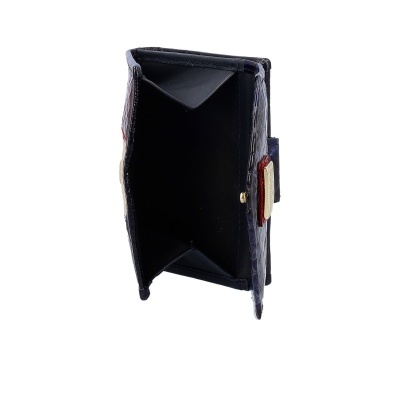 Carteira preta com textura animal e interior preto aberto