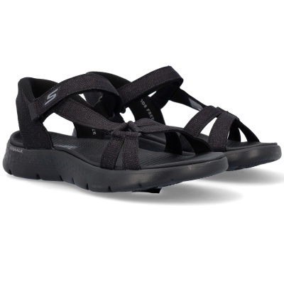 Par de sandálias pretas Skechers ajustáveis com sola preta