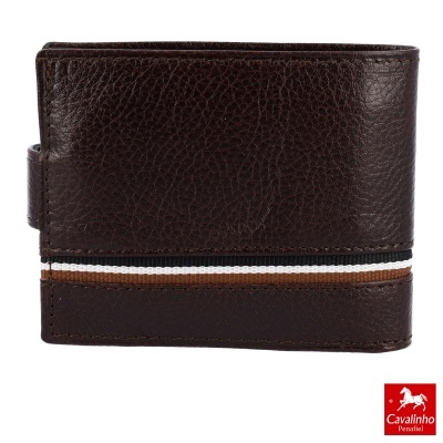 Carteira masculina em pele castanha com faixa decorativa