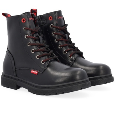 Botas pretas de couro LEVIS com atacadores e fecho lateral