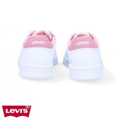 Sapatilhas Levi's brancas e rosa vista de trás com logótipo Levi's