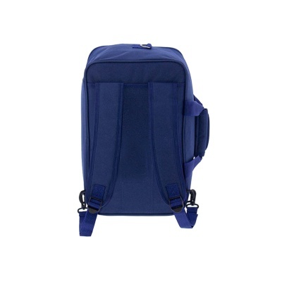 Mochila azul vista de costas com alças acolchoadas