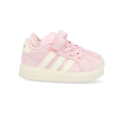 Sapatilhas infantis Adidas rosa claro com detalhes brancos