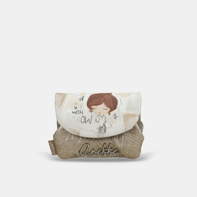 Carteira pequena Anekke bege com ilustração de menina e texto