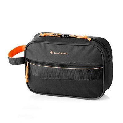 Necessaire preta com logótipo GLADIATOR e detalhes alaranjados