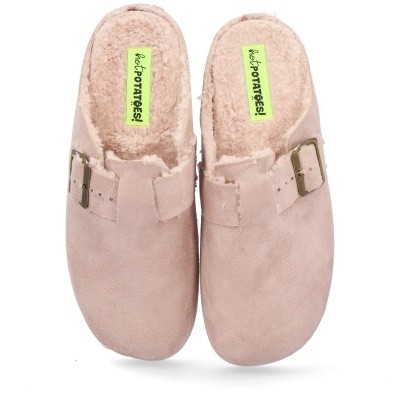 Chinelos rosa claro com pelo e fivela