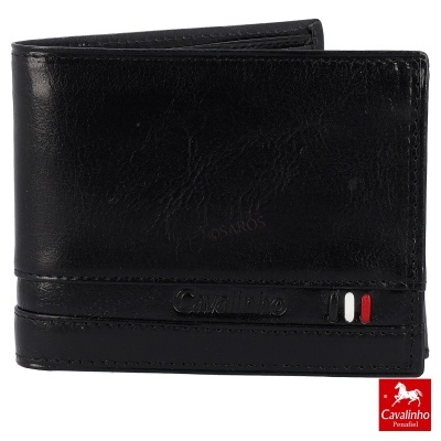 Carteira masculina preta de couro Cavalinho com detalhes coloridos
