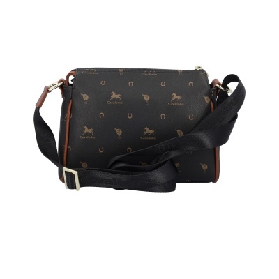 Bolsa tiracolo preta com estampas castanhas Cavalinho e alça preta ajustável