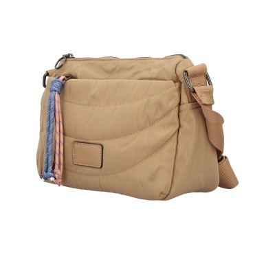 Mala tiracolo bege com alça ajustável e detalhe colorido