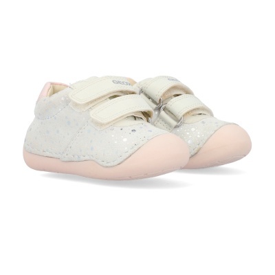 Sapatilhas infantis creme e rosa com velcro da marca Geox